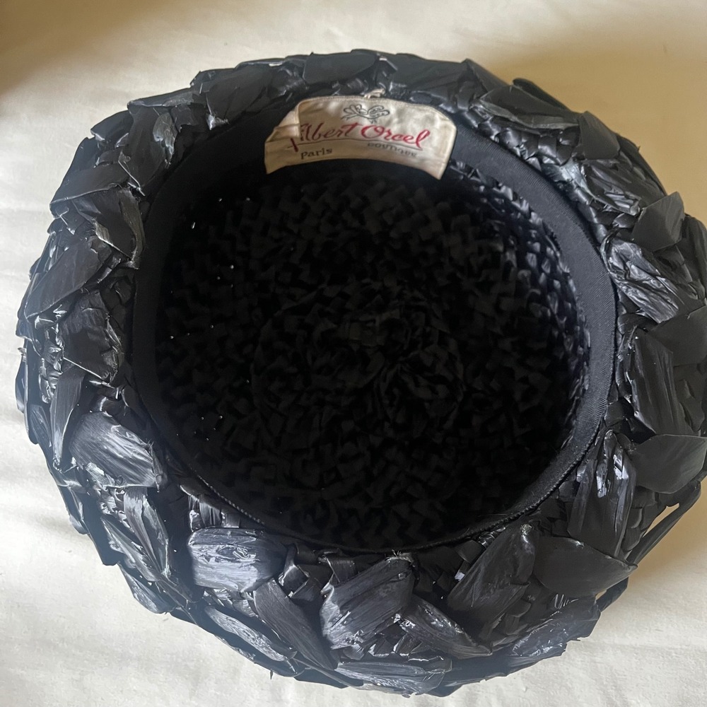 Vintage Black Sculptural Raffia Cocktail Hat Paris‎ Boutique - Picture 5 of 8